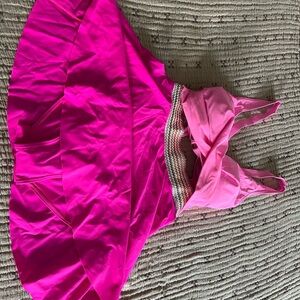 Pink Halter Swim Dress with Beaded Waist